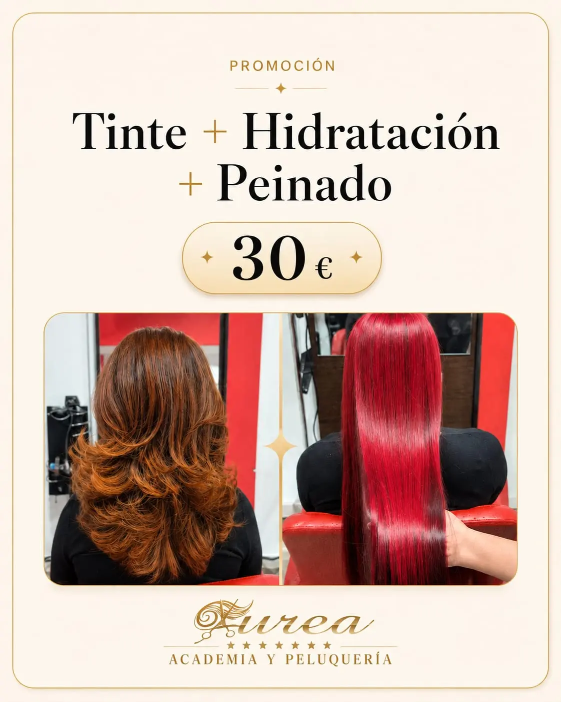 Promoción de Tinte + hidratación + peinado por 30 € en Áurea